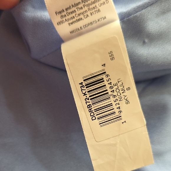 NWT $298 DRESS THE POPULATION NICOLE DRESS IN SKY BLUE MULTI SIZE S - Picture 9 of 9